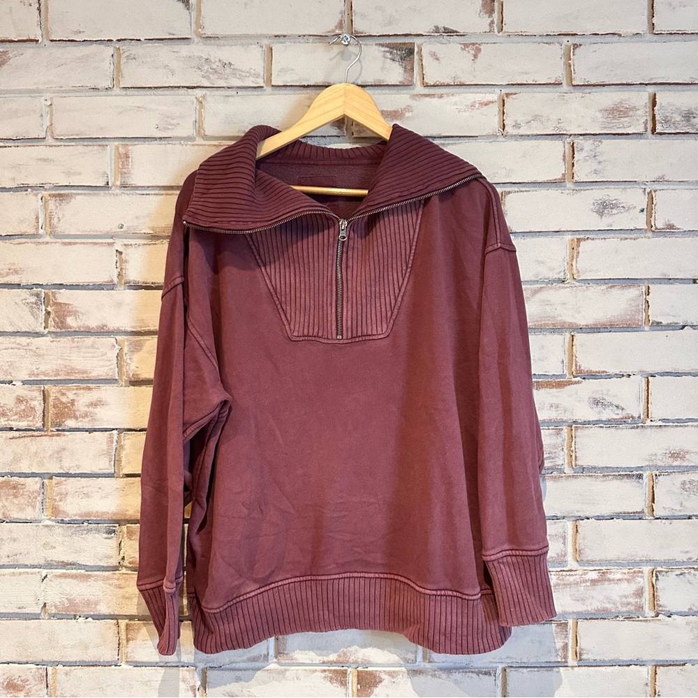 Aerie down to earth 1/4 zip oversized pullover sweatshirt